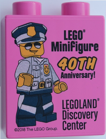 Duplo, Brick 1 x 2 x 2 with LEGO Minifigure 40th Anniversary! 2018 LEGOLAND Discovery Center Policeman Pattern