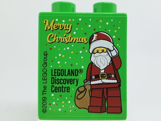 Duplo, Brick 1 x 2 x 2 with Merry Christmas 2019 LEGOLAND Discovery Centre Santa Pattern