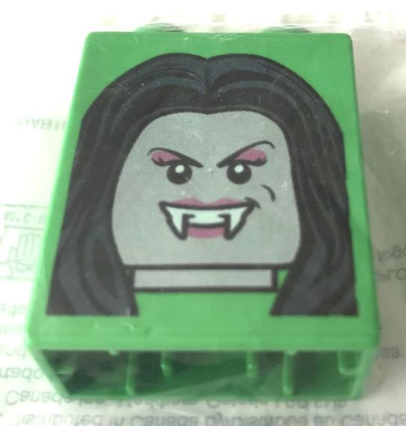 Duplo, Brick 1 x 2 x 2 with LEGOLAND California Resort Brick or Treat Party Nights 2018 Female Vampire Pattern
