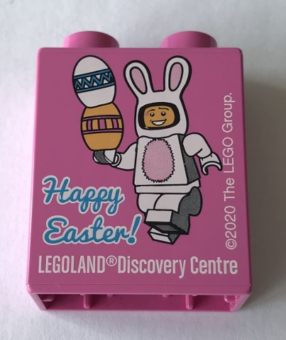 Duplo, Brick 1 x 2 x 2 with Happy Easter! 2020 LEGOLAND Discovery Centre Bunny Rabbit Costume Pattern