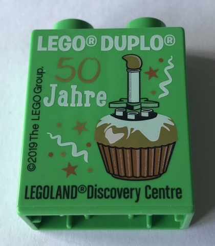 Duplo, Brick 1 x 2 x 2 with LEGO Duplo 50 Jahre 2019 LEGOLAND Discovery Centre Cupcake Pattern