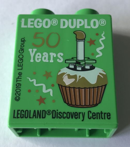 Duplo, Brick 1 x 2 x 2 with LEGO Duplo 50 Years 2019 LEGOLAND Discovery Centre Cupcake Pattern
