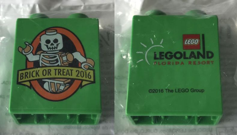Duplo, Brick 1 x 2 x 2 with Brick or Treat 2016 LEGOLAND Florida Resort Skeleton Pattern