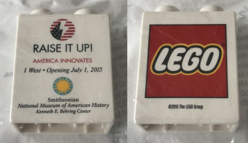 Duplo, Brick 1 x 2 x 2 with Raise it Up! Opening July 1, 2015 Smithsonian Pattern