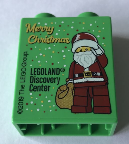 Duplo, Brick 1 x 2 x 2 with Merry Christmas 2019 LEGOLAND Discovery Center Santa Pattern