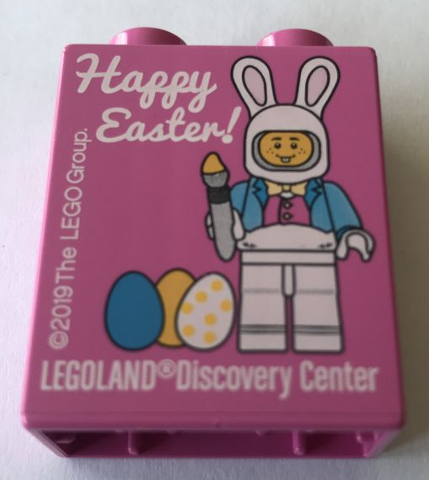 Duplo, Brick 1 x 2 x 2 with LEGOLAND Discovery Center Happy Easter 2019 Pattern