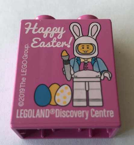 Duplo, Brick 1 x 2 x 2 with LEGOLAND Discovery Centre Happy Easter 2019 Pattern