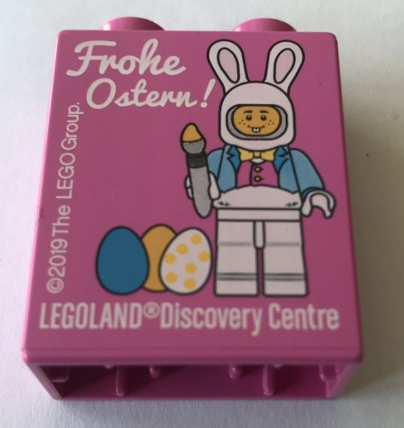 Duplo, Brick 1 x 2 x 2 with LEGOLAND Discovery Centre Frohe Ostern 2019 Pattern