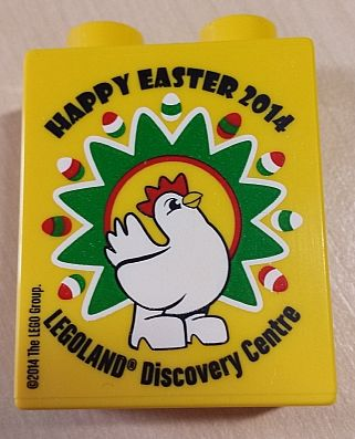 Duplo, Brick 1 x 2 x 2 with Happy Easter 2014 LEGOLAND Discovery Centre Pattern