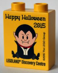 Duplo, Brick 1 x 2 x 2 with Halloween 2015 Happy Halloween LEGOLAND Discovery Centre Pattern