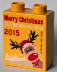 Duplo, Brick 1 x 2 x 2 with LEGOLAND Discovery Centre Merry Christmas 2015 Pattern