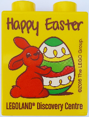 Duplo, Brick 1 x 2 x 2 with Happy Easter LEGOLAND Discovery Centre Pattern