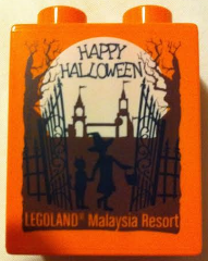Duplo, Brick 1 x 2 x 2 with Halloween 2016 Happy Halloween LEGOLAND Malaysia Resort Pattern