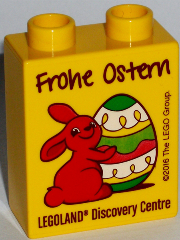 Duplo, Brick 1 x 2 x 2 with LEGOLAND Discovery Centre Frohe Ostern 2016 Pattern