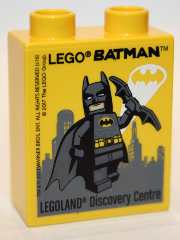 Duplo, Brick 1 x 2 x 2 with LEGO Batman 2017 LEGOLAND Discovery Centre Pattern
