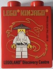 Duplo, Brick 1 x 2 x 2 with LEGO Ninjago 2017 LEGOLAND Discovery Centre Sensei Wu Pattern