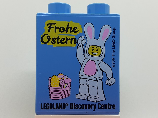Duplo, Brick 1 x 2 x 2 with LEGOLAND Discovery Centre Frohe Ostern 2017 Pattern