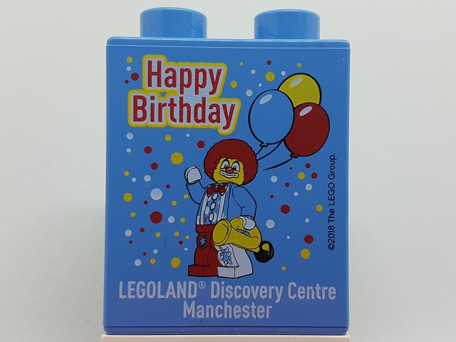 Duplo, Brick 1 x 2 x 2 with Happy Birthday LEGOLAND Discovery Centre Manchester Pattern