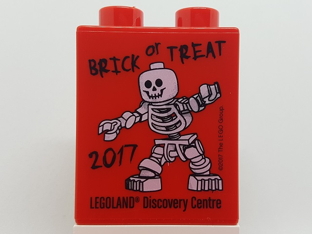 Duplo, Brick 1 x 2 x 2 with Brick or Treat 2017 LEGOLAND Discovery Centre Skeleton Pattern