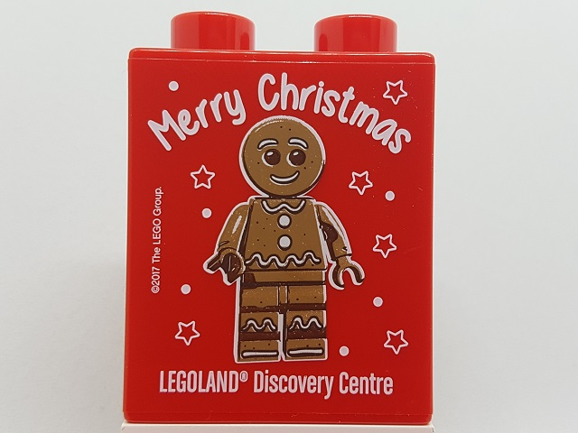 Duplo, Brick 1 x 2 x 2 with Merry Christmas LEGOLAND Discovery Centre Gingerbread Man Pattern