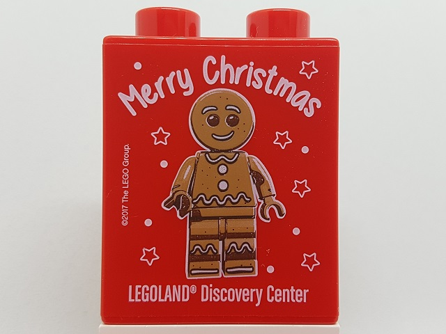 Duplo, Brick 1 x 2 x 2 with Merry Christmas LEGOLAND Discovery Center Gingerbread Man Pattern