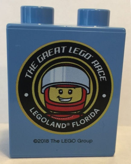 Duplo, Brick 1 x 2 x 2 with LEGOLAND Florida The Great LEGO Race Pattern