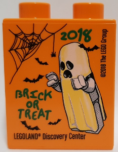 Duplo, Brick 1 x 2 x 2 with 2018 Brick or Treat LEGOLAND Discovery Center Pattern