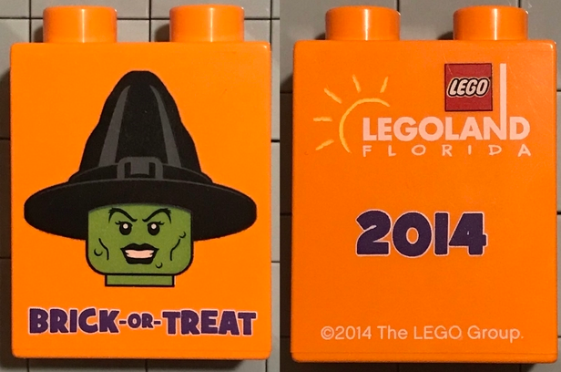 Duplo, Brick 1 x 2 x 2 with LEGOLAND Florida 2014 Brick or Treat Pattern