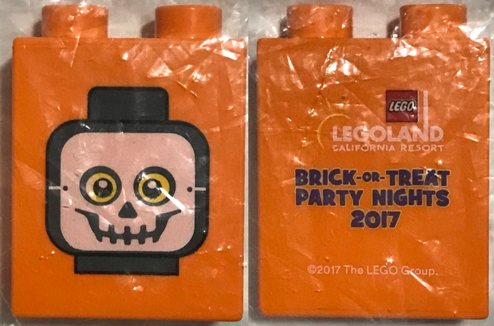 Duplo, Brick 1 x 2 x 2 with LEGOLAND California Resort Brick or Treat Party Nights 2017 Pattern