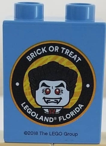 Duplo, Brick 1 x 2 x 2 with Brick or Treat 2018 LEGOLAND Florida Vampire Pattern