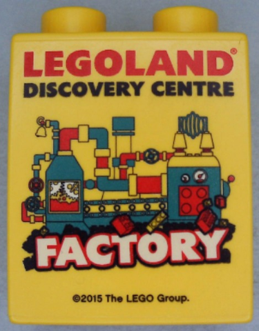 Duplo, Brick 1 x 2 x 2 with LEGOLAND Discovery Centre Factory 2015 Pattern
