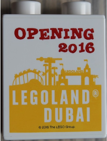 Duplo, Brick 1 x 2 x 2 with LEGOLAND Dubai Opening 2016 Pattern