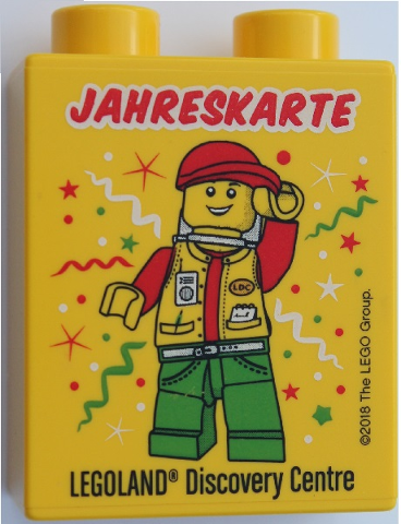 Duplo, Brick 1 x 2 x 2 with Jahreskarte LEGOLAND Discovery Centre Hiker Pattern