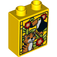 Duplo, Brick 1 x 2 x 2 with Tiger and Toucan Pattern