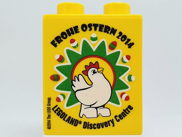 Duplo, Brick 1 x 2 x 2 with Frohe Ostern 2014 LEGOLAND Discovery Centre Pattern