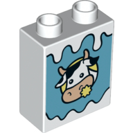 Duplo, Brick 1 x 2 x 2 with Cow on Medium Azure Background Pattern