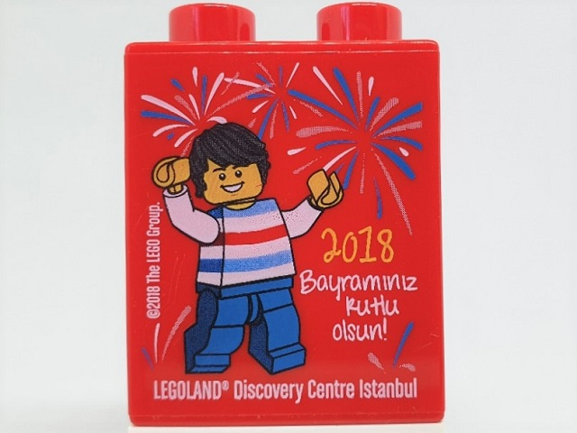Duplo, Brick 1 x 2 x 2 with 2018 Bayraminiz Rutlu olsun! LEGOLAND Discovery Centre Istanbul Pattern