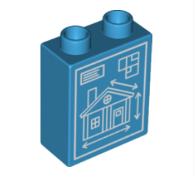 Duplo, Brick 1 x 2 x 2 with House Blueprint Pattern