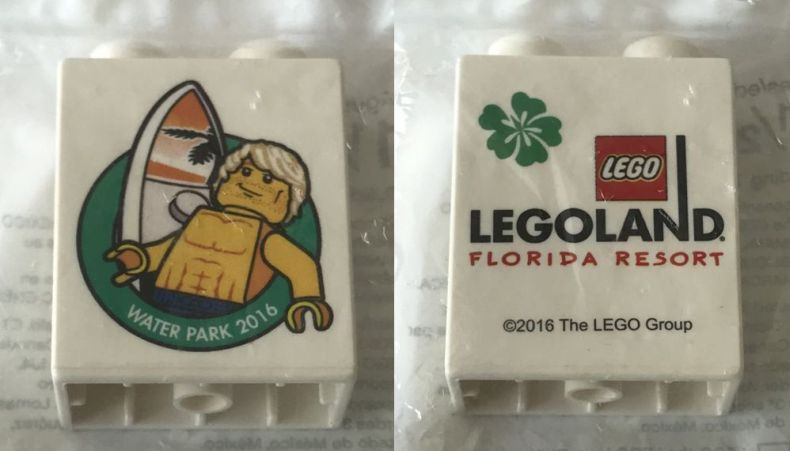Duplo, Brick 1 x 2 x 2 with Waterpark 2016 Boy LEGOLAND Florida Resort Pattern
