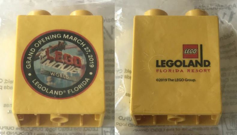 Duplo, Brick 1 x 2 x 2 with Grand Opening March 27, 2019 LEGOLAND Florida Pattern