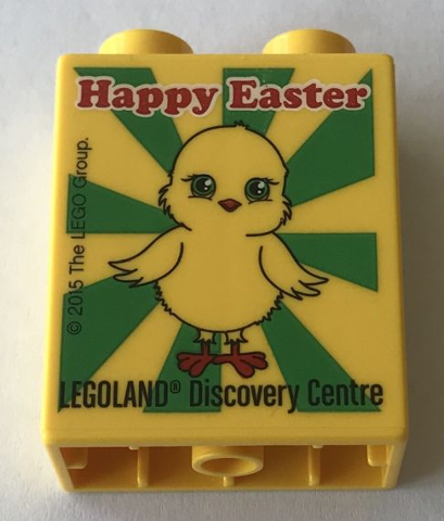 Duplo, Brick 1 x 2 x 2 with LEGOLAND Discovery Centre Happy Easter 2015 Pattern