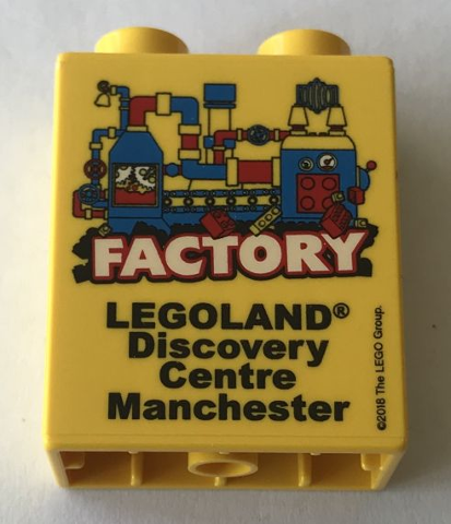 Duplo, Brick 1 x 2 x 2 with LEGOLAND Discovery Centre Manchester FACTORY 2018 Pattern