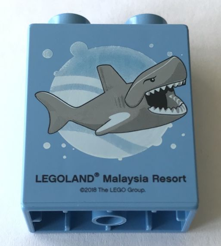 Duplo, Brick 1 x 2 x 2 with Shark 2018 LEGOLAND Malaysia Resort Pattern