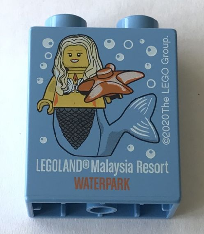 Duplo, Brick 1 x 2 x 2 with Waterpark 2020 Mermaid LEGOLAND Malaysia Resort Pattern
