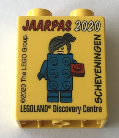 Duplo, Brick 1 x 2 x 2 with JAARPAS 2020 Brick Suit Girl LEGOLAND Discovery Centre Scheveningen Pattern