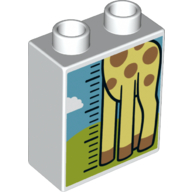 Duplo, Brick 1 x 2 x 2 with Bottom of Bright Light Yellow Giraffe Height Chart, Cloud, and Grass Pattern