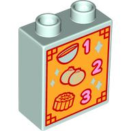 Duplo, Brick 1 x 2 x 2 with Menu with Bowl, Tan Onions, Moon Cake, and Bright Pink Numbers 1, 2, and 3 on Bright Light Orange Background Pattern