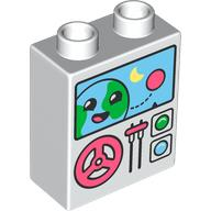 Duplo, Brick 1 x 2 x 2 with Earth with Face, Yellow Moon, Coral Circle and Steering Wheel, Throttle Lever and Lights Pattern