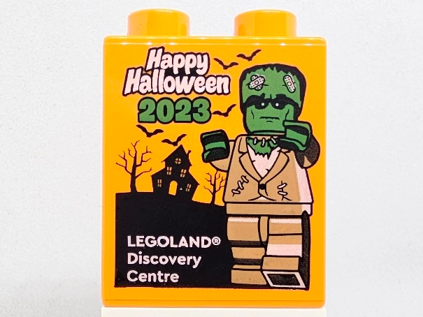 Duplo, Brick 1 x 2 x 2 with Happy Halloween 2023 LEGOLAND Discovery Centre Pattern