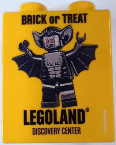 Duplo, Brick 1 x 2 x 2 with Brick or Treat 2014 LEGOLAND Discovery Center Bat Minifigure Pattern